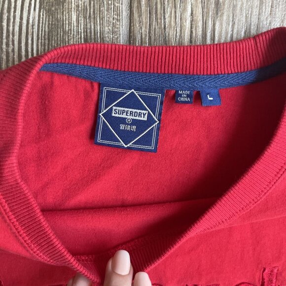 Superdry Mens Shirt Graphic Long Sleeve Crew Neck Embroidered Tee Red Casual - Picture 3 of 7